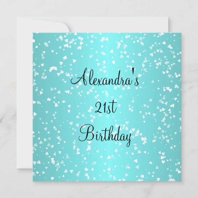 Invitación Corazones de Amor Blancos Azules Cumpleaños 21 (Anverso)