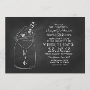 Invitación corazones de amor de pizarra boda