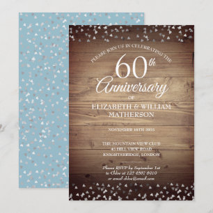 Invitación Corazones de amor delicados confeti madera rústica