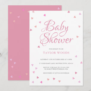 Invitación Corazones de Amor Rosados ​​Bonitos Baby Shower / 