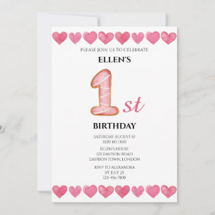 Invitación Corazones de amor rosados foto de primer cumpleaño