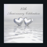 Invitación Corazones de aniversario de plata<br><div class="desc">Invitación del 25 aniversario de plata de color plateado con dos corazones de plata flotando en el agua. Personalizar el texto de ejemplo en la parte posterior con su propia información para su evento.</div>