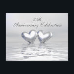 Invitación Corazones de aniversario de plata<br><div class="desc">Invitación del 25 aniversario de plata de color plateado con dos corazones de plata flotando en el agua. Personalizar el texto de ejemplo en la parte posterior con su propia información para su evento.</div>