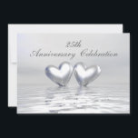 Invitación Corazones de aniversario de plata<br><div class="desc">Invitación de 25 años de plata de color plateado con mi obra de arte de dos corazones de plata flotando en el agua. Personalizar el texto de ejemplo en la parte posterior con su propia información para su evento.</div>