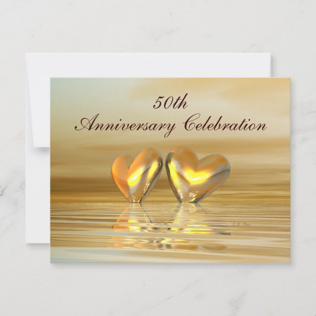Invitación Corazones de Aniversario Dorado (Anverso)