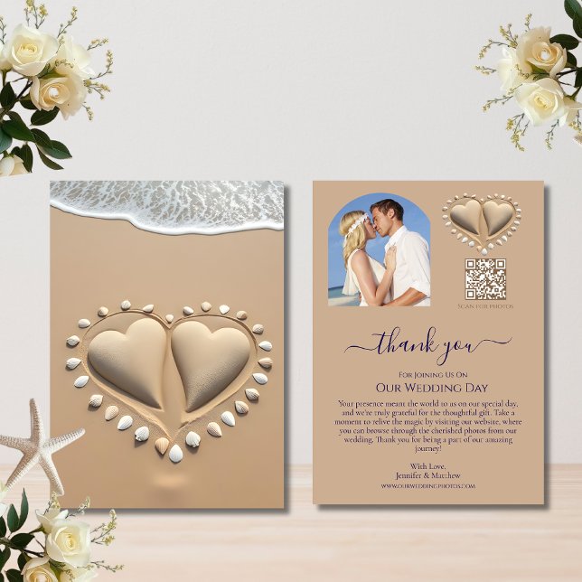 Invitación Corazones de arena de bodas de playa (Beach Wedding Sand Hearts Thank you Card)