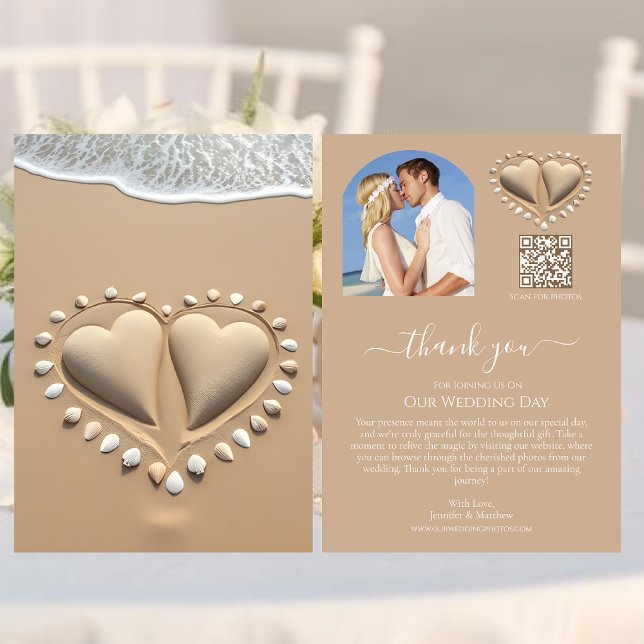 Invitación Corazones de arena de bodas de playa (Beach Wedding Sand Hearts Thank you Card)