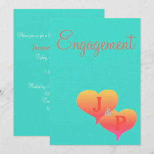 Invitación Corazones de Atardecer Turquesa Coral Monograma Co