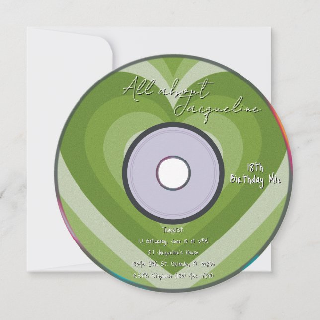 Invitación Corazones de Aura Música CD Cumpleaños 2000s (Anverso)