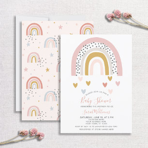 Invitación Corazones de Baby Shower de arcoiris silenciosos y