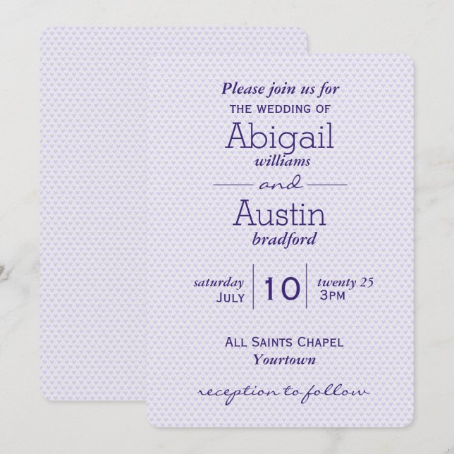 Invitación Corazones de Boda púrpura (Anverso / Reverso)