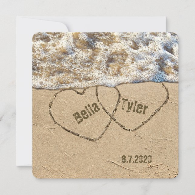 Invitación Corazones de bodas de playa (Anverso)