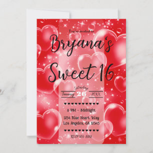 Invitación Corazones de Burbuja Roja Fiesta de Cumpleaños de