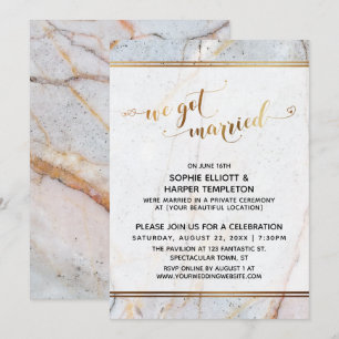 Invitación Corazones de Caligrafía Nos Casamos Mármol Dorado