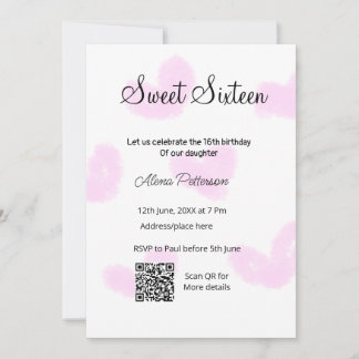 Invitación Corazones de color rosa QR Dulce cumpleaños