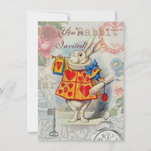 Invitación Corazones de conejo blanco Alice Classic