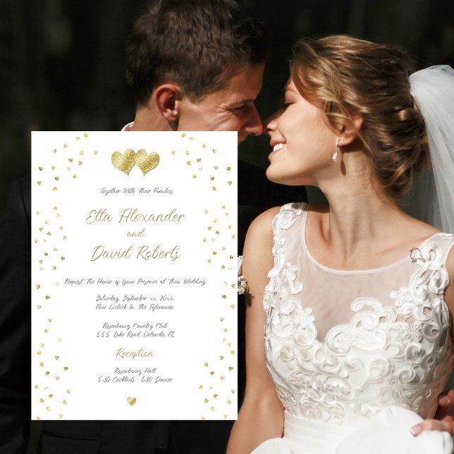 Invitación Corazones de Confetti de oro, Boda (Subido por el creador)