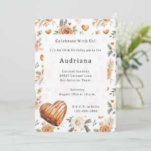 Invitación Corazones de Crema de Carmel Floral Cumpleaños Car