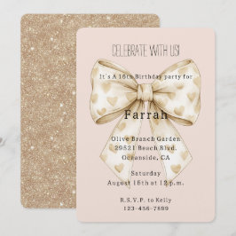 Invitación Corazones de crema rosada Arco Glitter dorado Cump