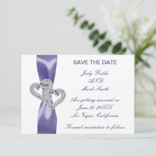 Invitación Corazones De Diamante Azul Púrpura Guardan La Tarj