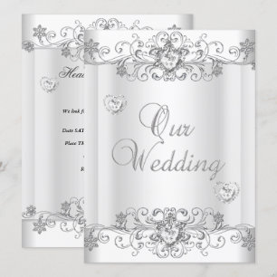 Invitación Corazones de Diamante Blanco Plata Boda