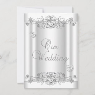 Invitación Corazones de Diamante Blanco Plata de Boda