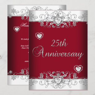 Invitación Corazones de Diamante Burgundy 25 Aniversario de B