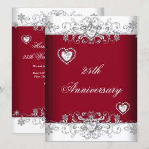 Invitación Corazones de Diamante Burgundy 25 Aniversario de B
