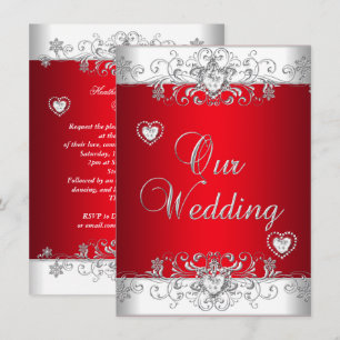 Invitación Corazones de diamantes plateados del Boda Rojo Rea