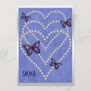 Invitación Corazones de diamantes y mariposas 70 cumpleaños