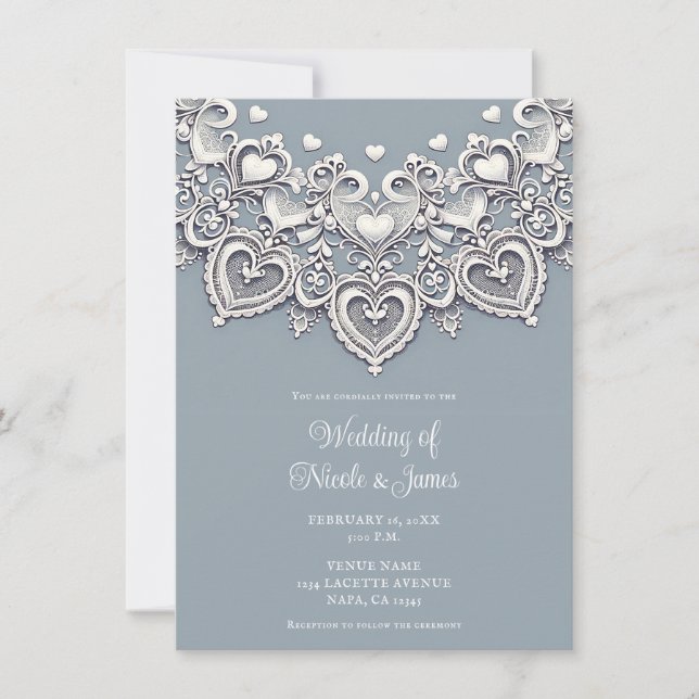 Invitación Corazones de encaje blanco Encanto romántico Boda  (Anverso)