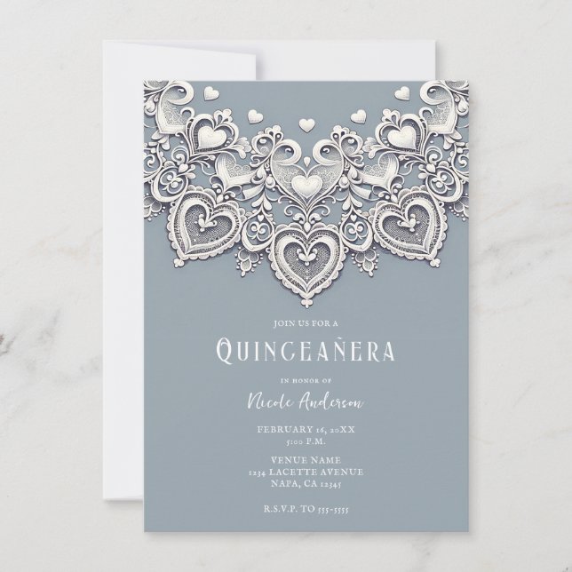 Invitación Corazones de encaje blanco encanto romántico fiest (Anverso)