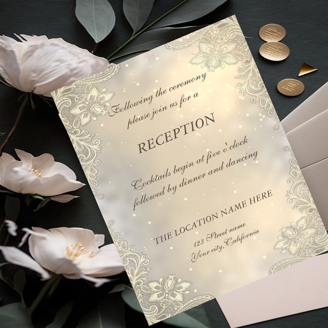 Invitación Corazones de encaje de boda de oro elegante Recepc (Subido por el creador)
