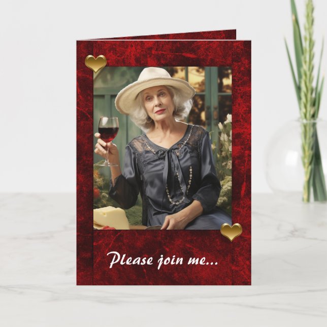 Invitación Corazones de festividad roja con foto titular (Anverso)