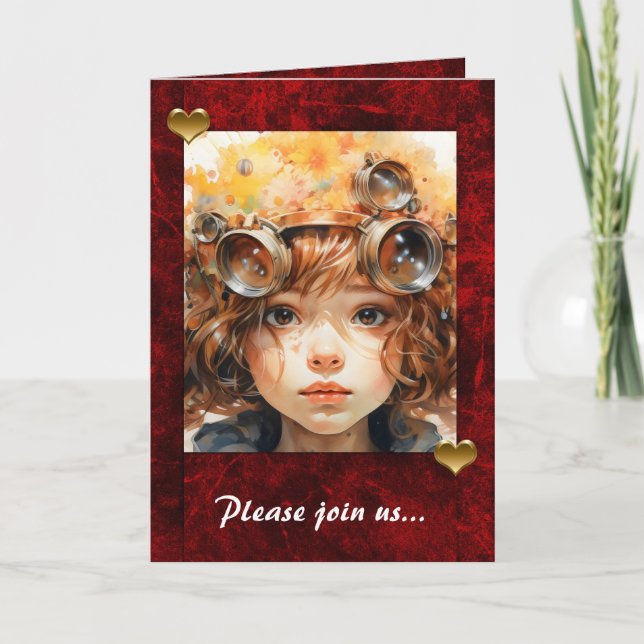 Invitación Corazones de festividad roja con foto titular (Anverso)