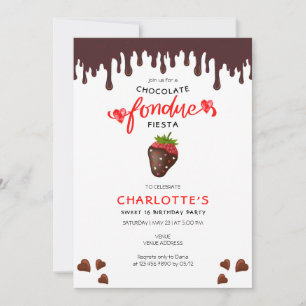 Invitación Corazones de fresa fondue de chocolate Valentine