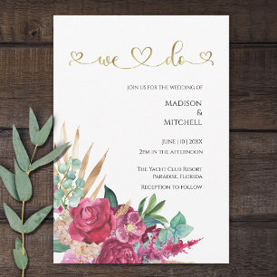 Invitación Corazones de guion dorado elegantes con flor de ma