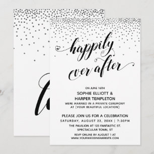 Invitación Corazones de guión Felices para siempre Plata Conf