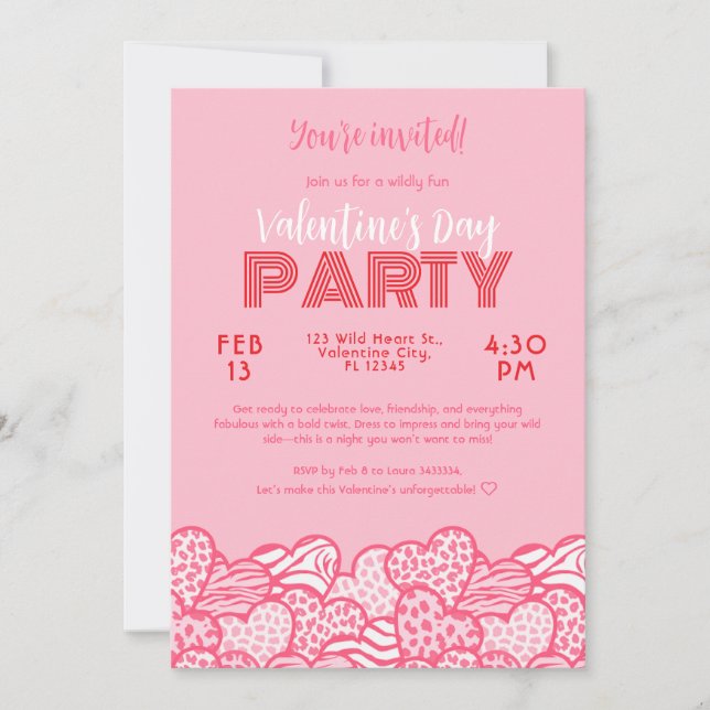 Invitación Corazones de impresión de animales rosados de Rubo (Anverso)
