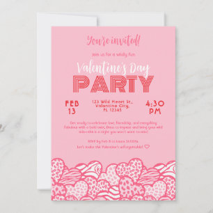 Invitación Corazones de impresión de animales rosados de Rubo