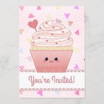 Corazones de magdalena Kawaii rosa