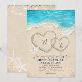 Invitación Corazones de monograma en la boda de la playa de a