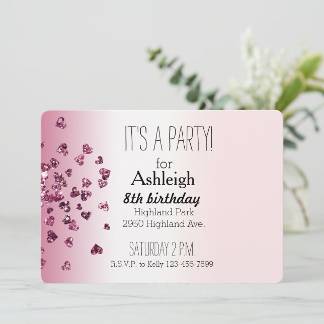 Invitación Corazones de Ombre Blanco Y Rosa Dulce (Anverso de pie)