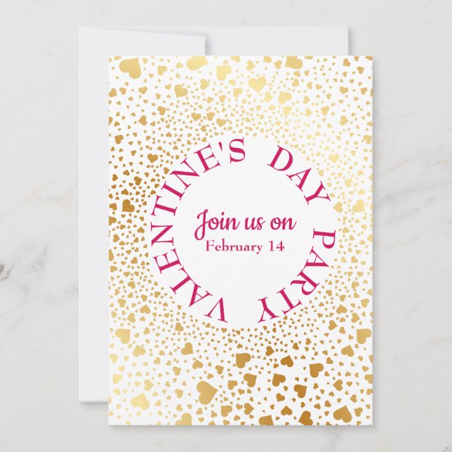 Invitación Corazones de oro circulan 2 Fiesta de San Valentín (Anverso)