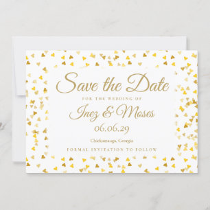 Invitación Corazones de oro Confeti Fecha de la Boda