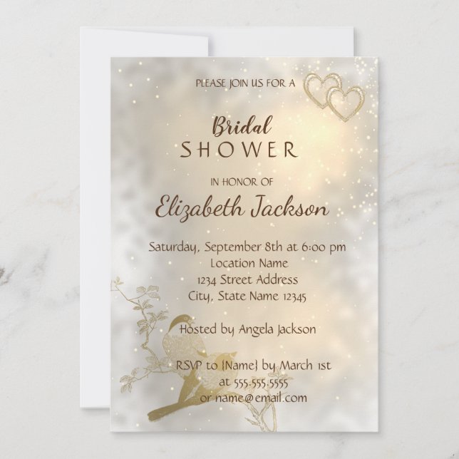 Invitación Corazones de oro de Moda elegante, ducha de novias (Anverso)