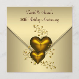 Invitación Corazones de oro Elegante oro 50 aniversario de bo