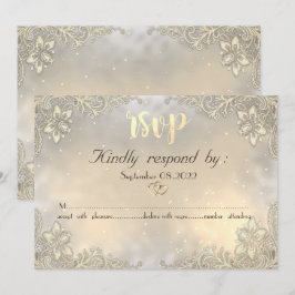 Invitación Corazones de oro elegantes encaje boda RSVP 