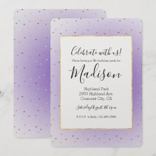 Invitación Corazones de oro morado de Ombre