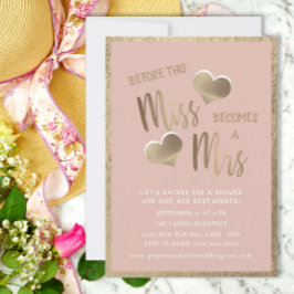 Invitación Corazones de oro rosa rubor para despedida de solt